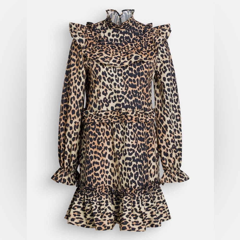 GANNI - Leopard Print Ruffle Dress